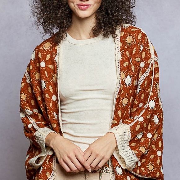 POL Tops - New Pol Classy Cristy Dolman Sleeve Relaxed Fit Open Cardigan Crochet Floral OS